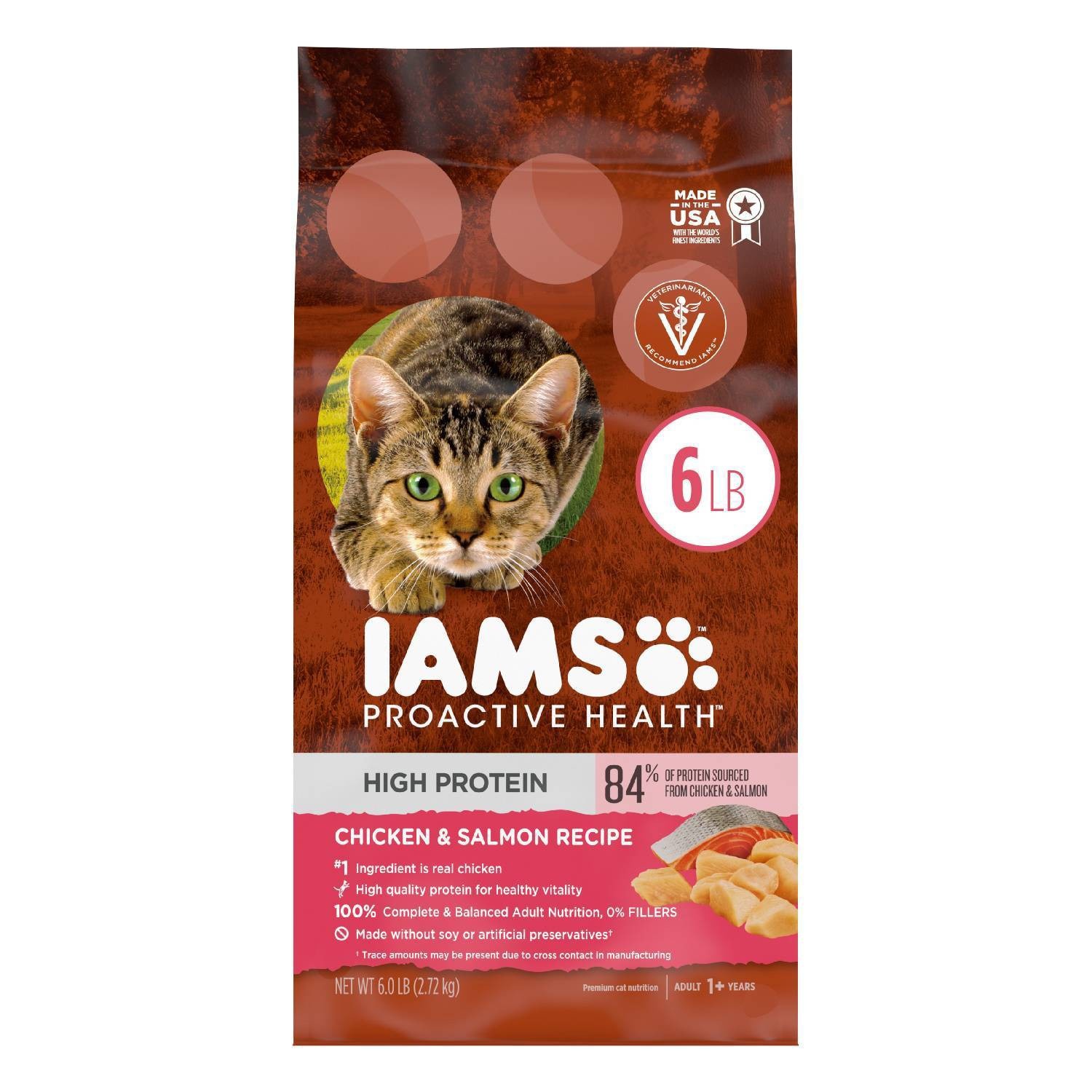slide 1 of 5, IAMS Proactive Health High Protein Chicken & Salmon Recipe Adult Premium Dry Cat Food - 6lbs, 6 lb
