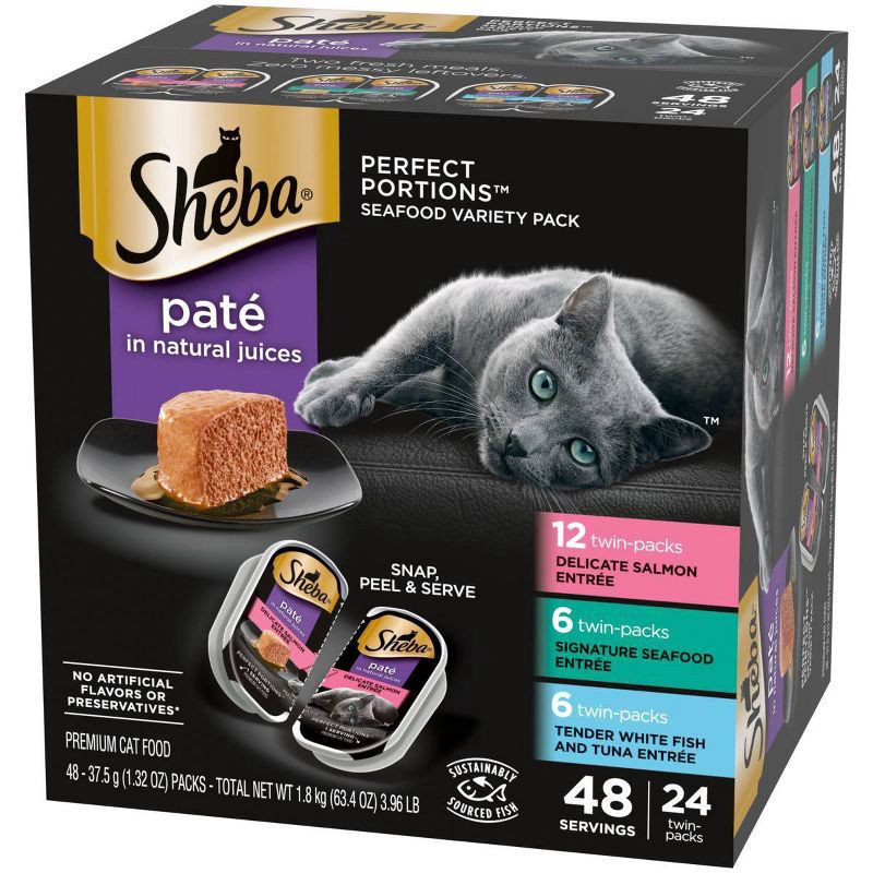 slide 3 of 8, Sheba Perfect Portions Paté In Natural Juices Seafood Premium Adult Wet Cat Food - 2.6oz/24ct Variety Pack, 2.6 oz, 24 ct