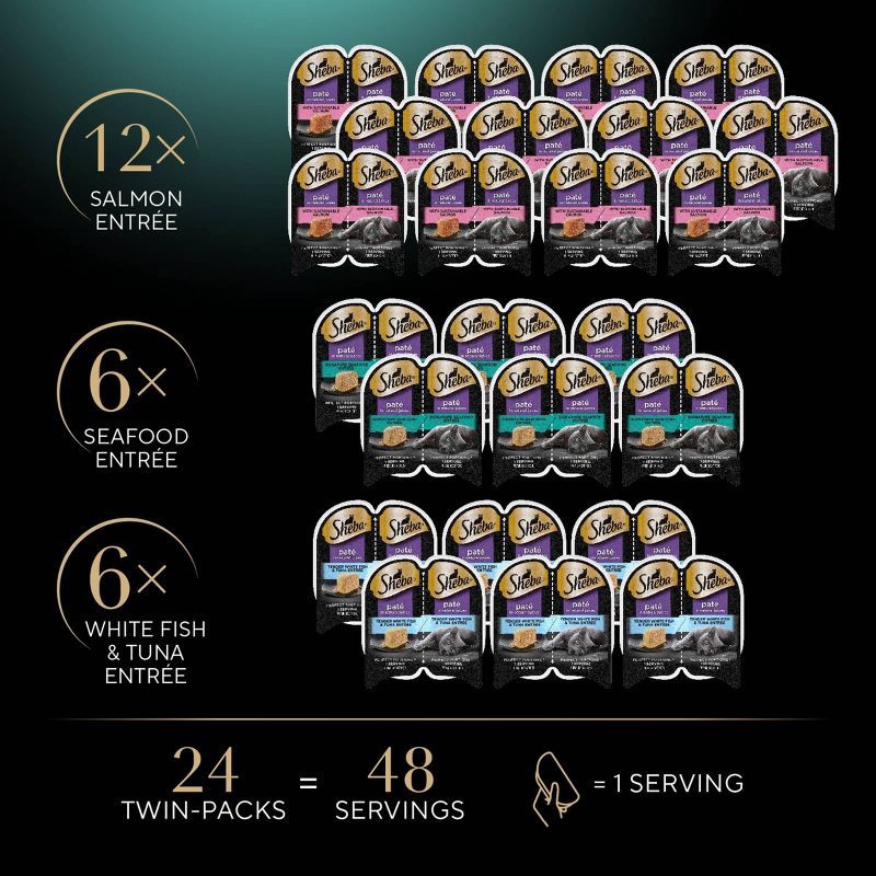 slide 15 of 15, Sheba Perfect Portions Fish, Salmon, Seafood and Tuna Flavor Variety Pack Pate Wet Cat Food - 2.6oz/24ct, 2.6 oz, 24 ct