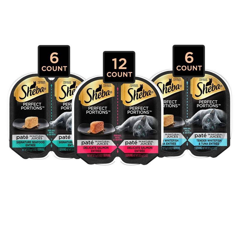 slide 7 of 8, Sheba Perfect Portions Paté In Natural Juices Seafood Premium Adult Wet Cat Food - 2.6oz/24ct Variety Pack, 2.6 oz, 24 ct