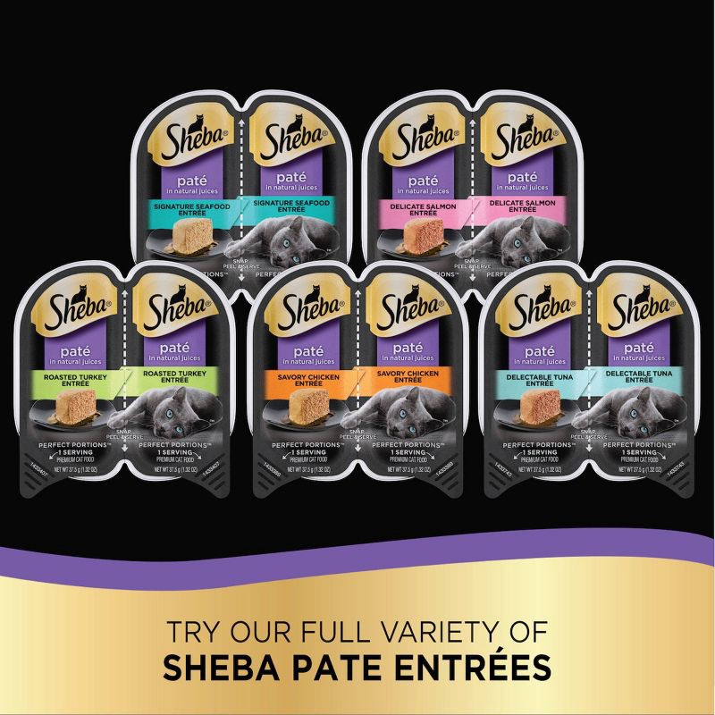 slide 9 of 9, Sheba Perfect Paté Portions In Natural Juices Seafood Premium Adult Wet Cat Food - 2.6oz/24ct Variety Pack, 2.6 oz, 24 ct