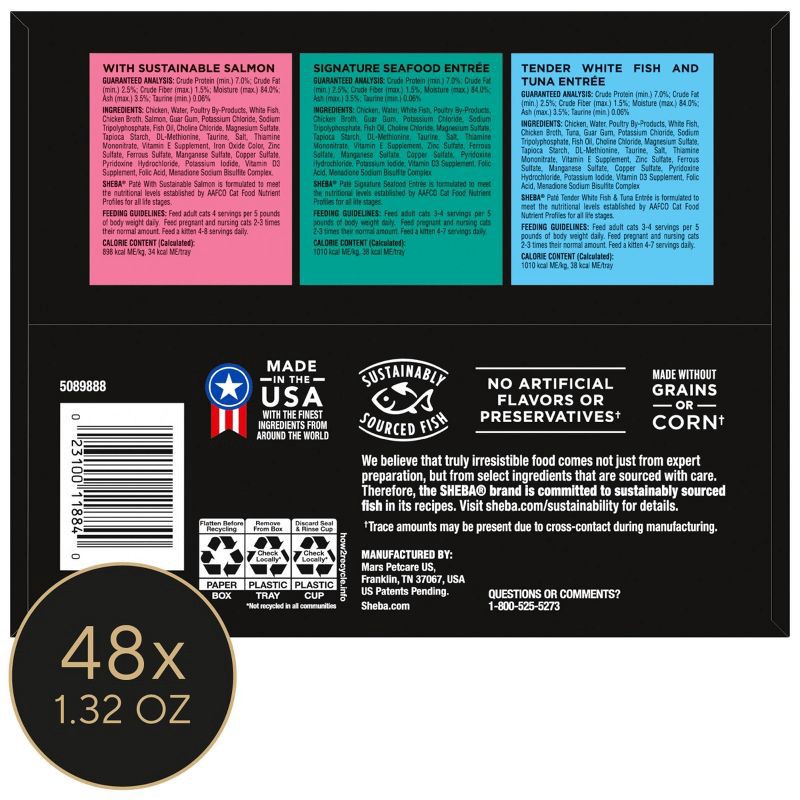 slide 9 of 13, Sheba Perfect Portions Fish, Salmon, Seafood and Tuna Flavor Variety Pack Pate Wet Cat Food - 2.6oz/24ct, 2.6 oz, 24 ct