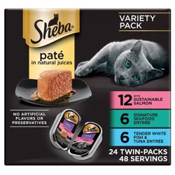 Sheba Perfect Portions Fish, Salmon, Seafood and Tuna Flavor Variety Pack Pate Wet Cat Food - 2.6oz/24ct