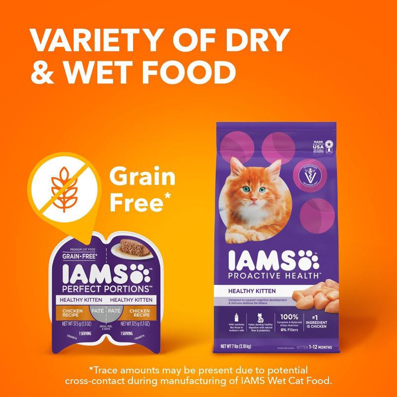 slide 10 of 11, IAMS Perfect Portions Grain Free Paté Premium Wet Cat Food Chicken Recipe Healthy Kitten - 2.6oz, 2.6 oz