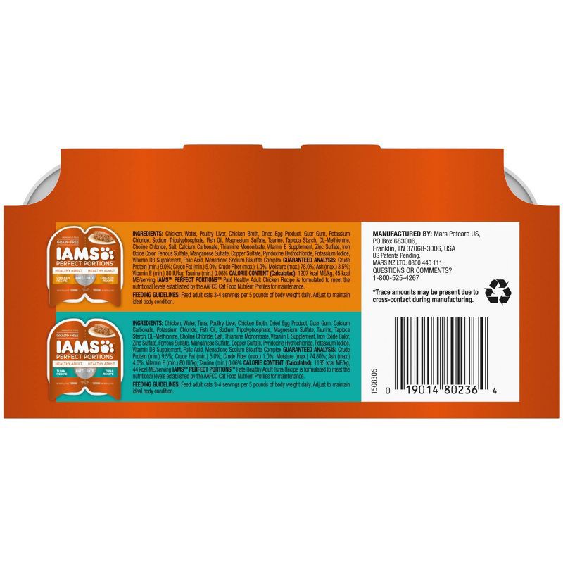 slide 3 of 11, IAMS Perfect Portions Grain Free Paté Chicken & Tuna Recipes Premium Adult Wet Cat Food - 2.6oz/12ct Variety Pack, 2.6 oz, 12 ct