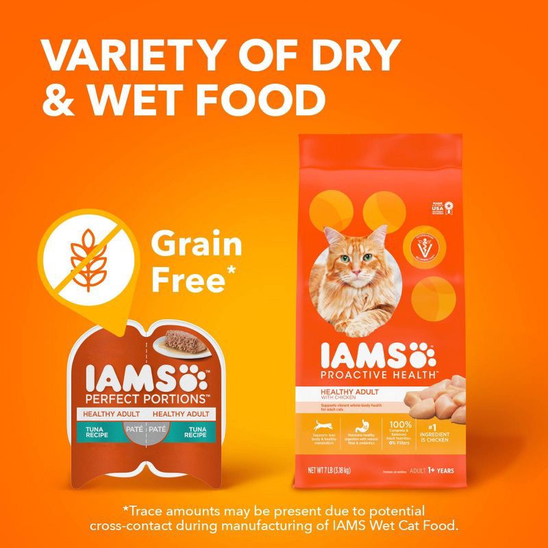 slide 10 of 11, IAMS Perfect Portions Healthy Adult Pate Tuna, Chicken and Salmon Flavor Wet Cat Food - 1.98lbs/12ct, 1.98 lb, 12 ct
