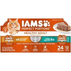 IAMS Perfect Portions Healthy Adult Pate Tuna, Chicken and Salmon Flavor Wet Cat Food - 1.98lbs/12ct