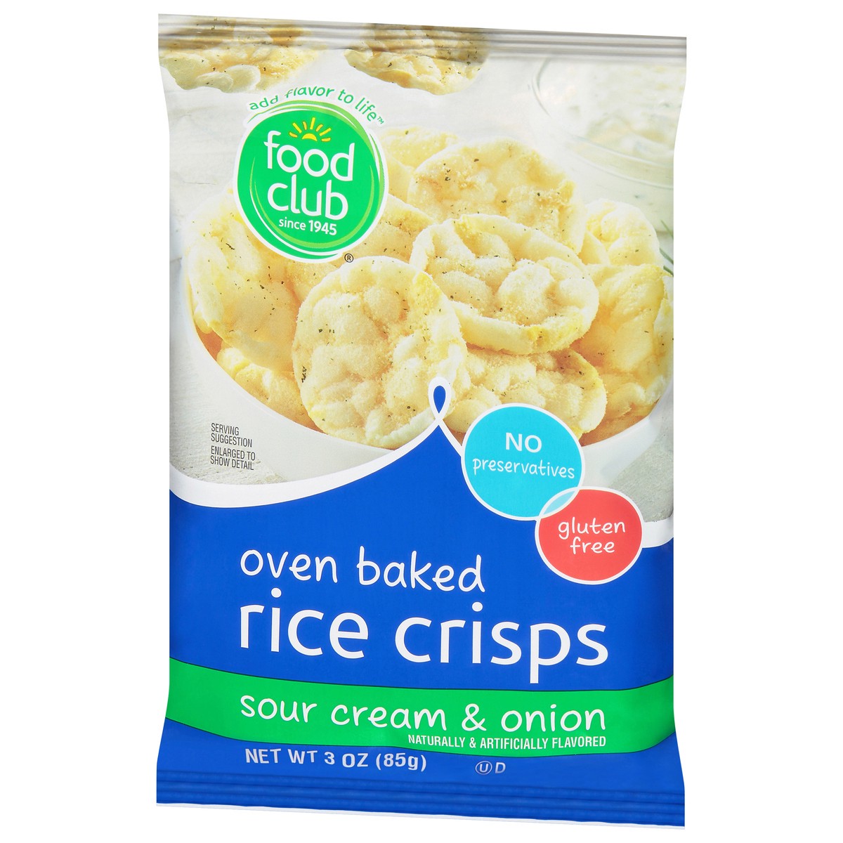 slide 4 of 9, Food Club Sour Cream & Onion Oven Baked Rice Crisps 3 oz, 3 oz