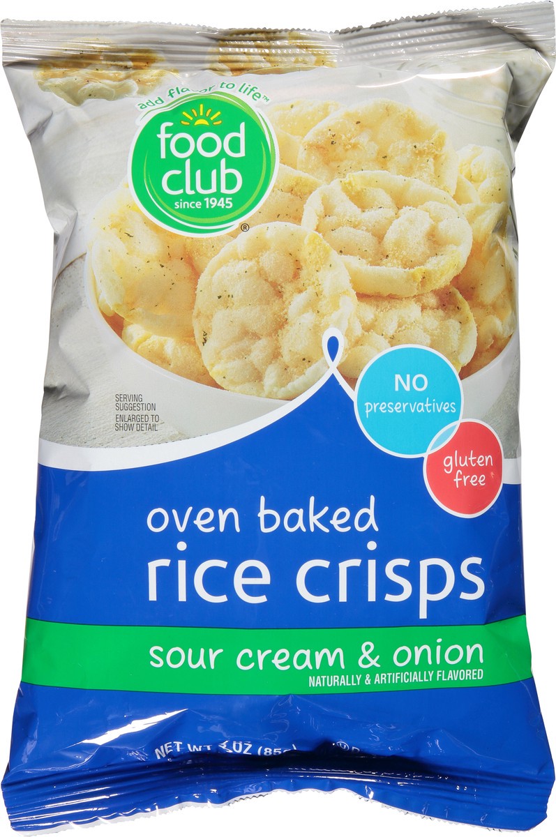 slide 1 of 9, Food Club Sour Cream & Onion Oven Baked Rice Crisps 3 oz, 3 oz