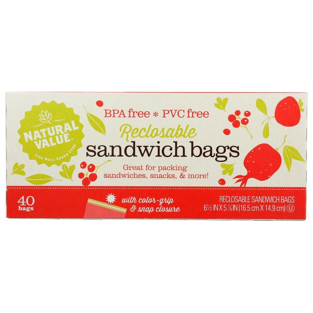 slide 1 of 1, Natural Value Reclosable Sandwich Bags, 40 ct