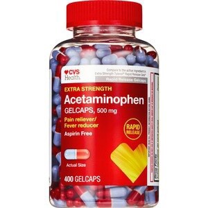 slide 1 of 1, Cvs Health Extra Strength Acetaminophen Pain Reliever & Fever Reducer 500 Mg Gelcaps, 400 Ct, 1 ct