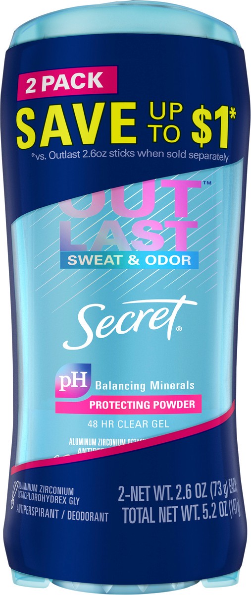slide 3 of 3, Secret Outlast Clear Gel Antiperspirant Deodorant, Protecting Powder, 2.6 oz each, Pack of 2, 2 ct