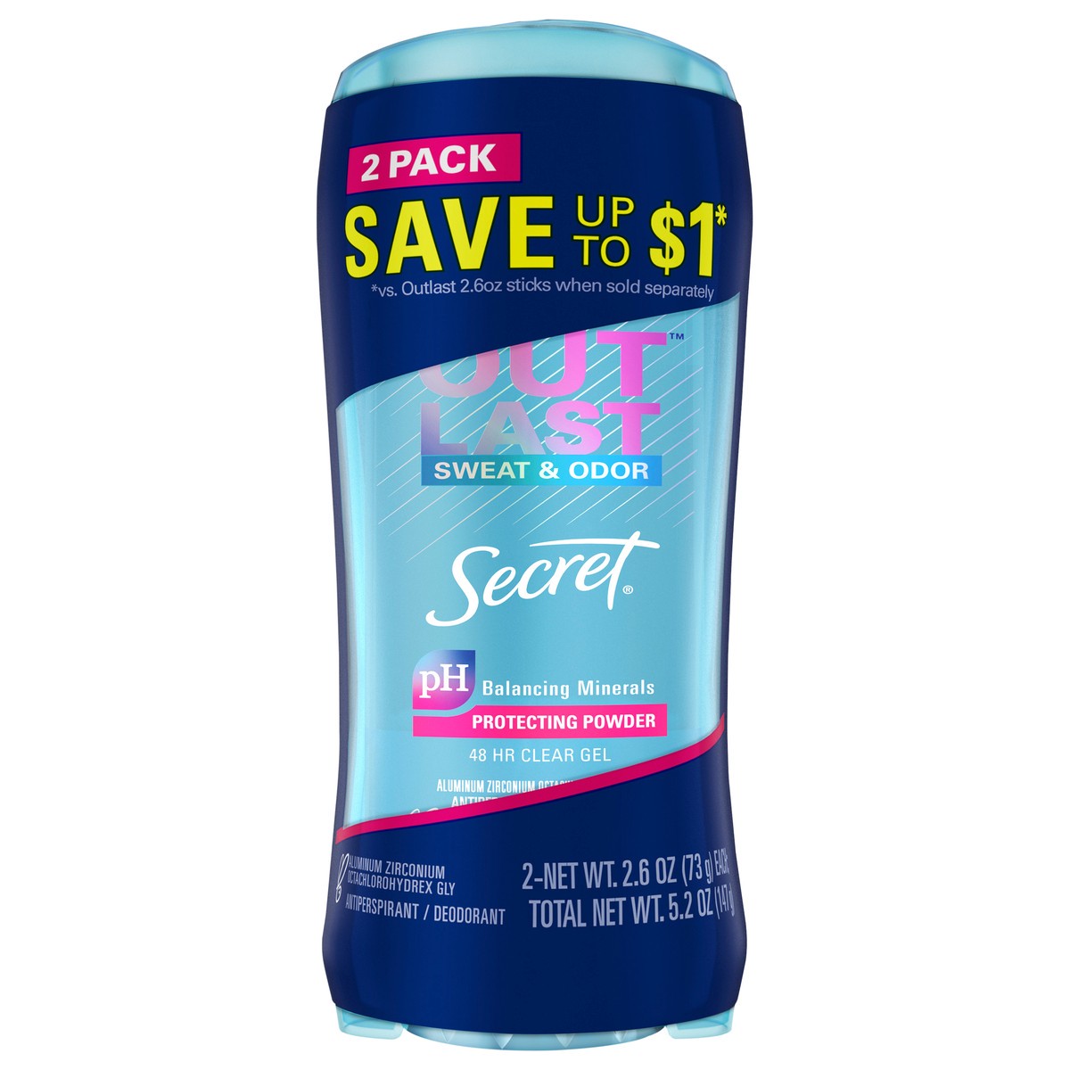 slide 1 of 3, Secret Outlast Clear Gel Antiperspirant Deodorant, Protecting Powder, 2.6 oz each, Pack of 2, 2 ct