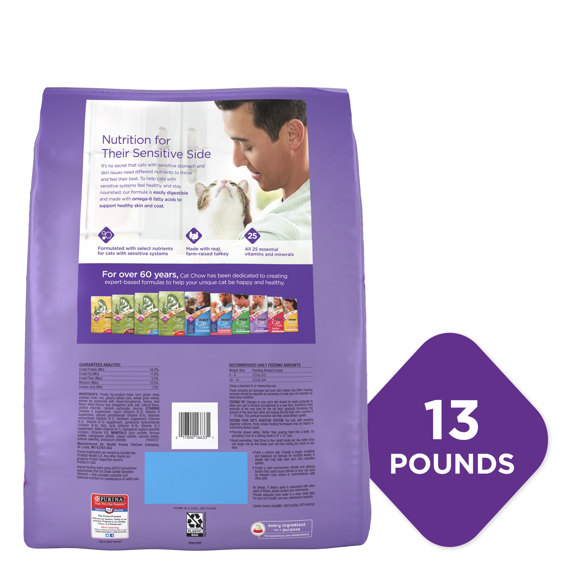 slide 3 of 9, Cat Chow Purina Cat Chow Gentle Dry Cat Food, Sensitive Stomach + Skin, 13 lb