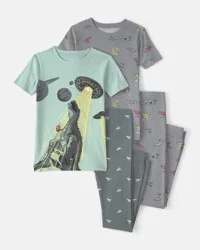 Carter's Boys Dinosaur 100% Cotton Snug Fit 4-Piece Pajama Set - Green/Grey, Size 7