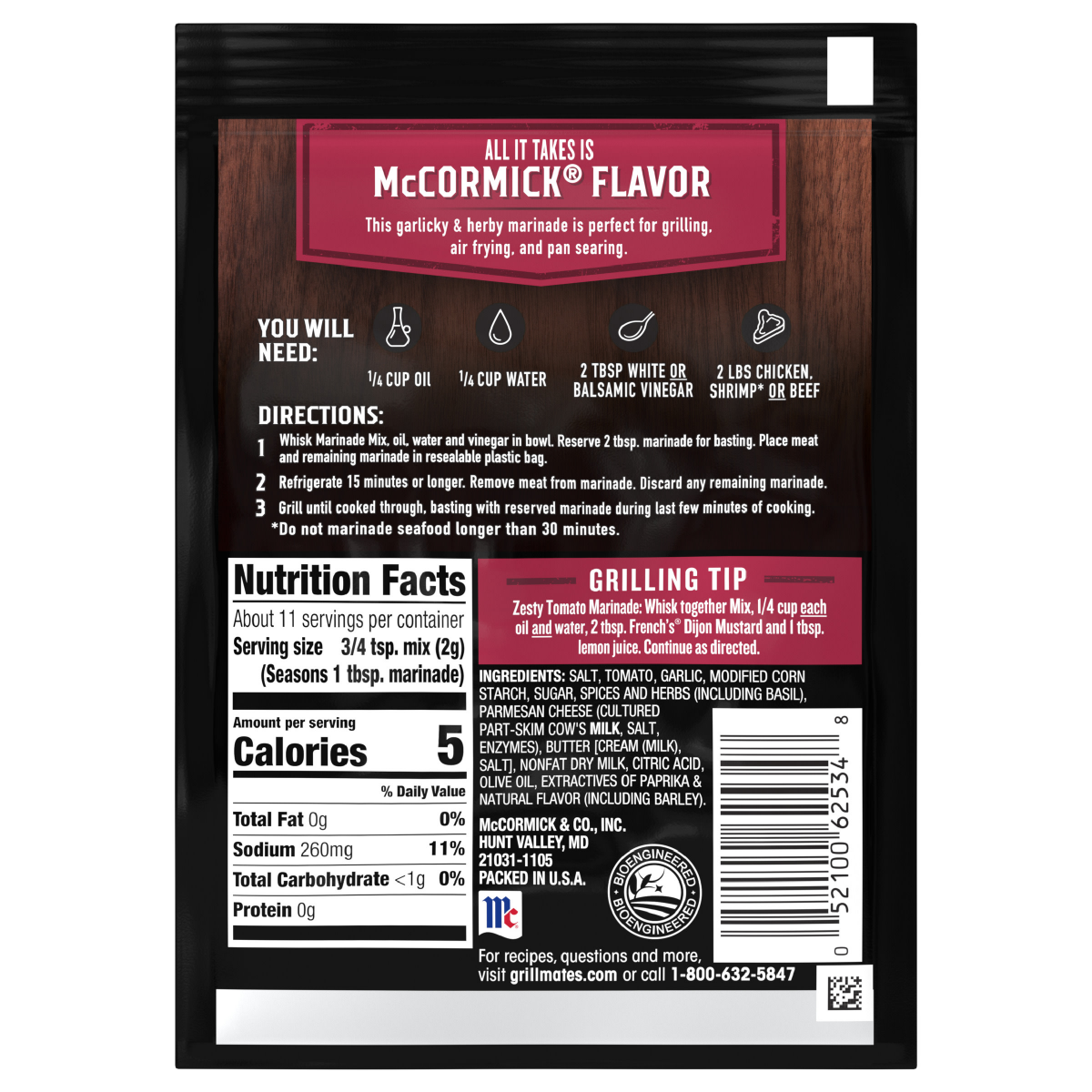 slide 2 of 2, McCormick Tomato, Garlic & Basil Marinade Mix, 0.87 oz