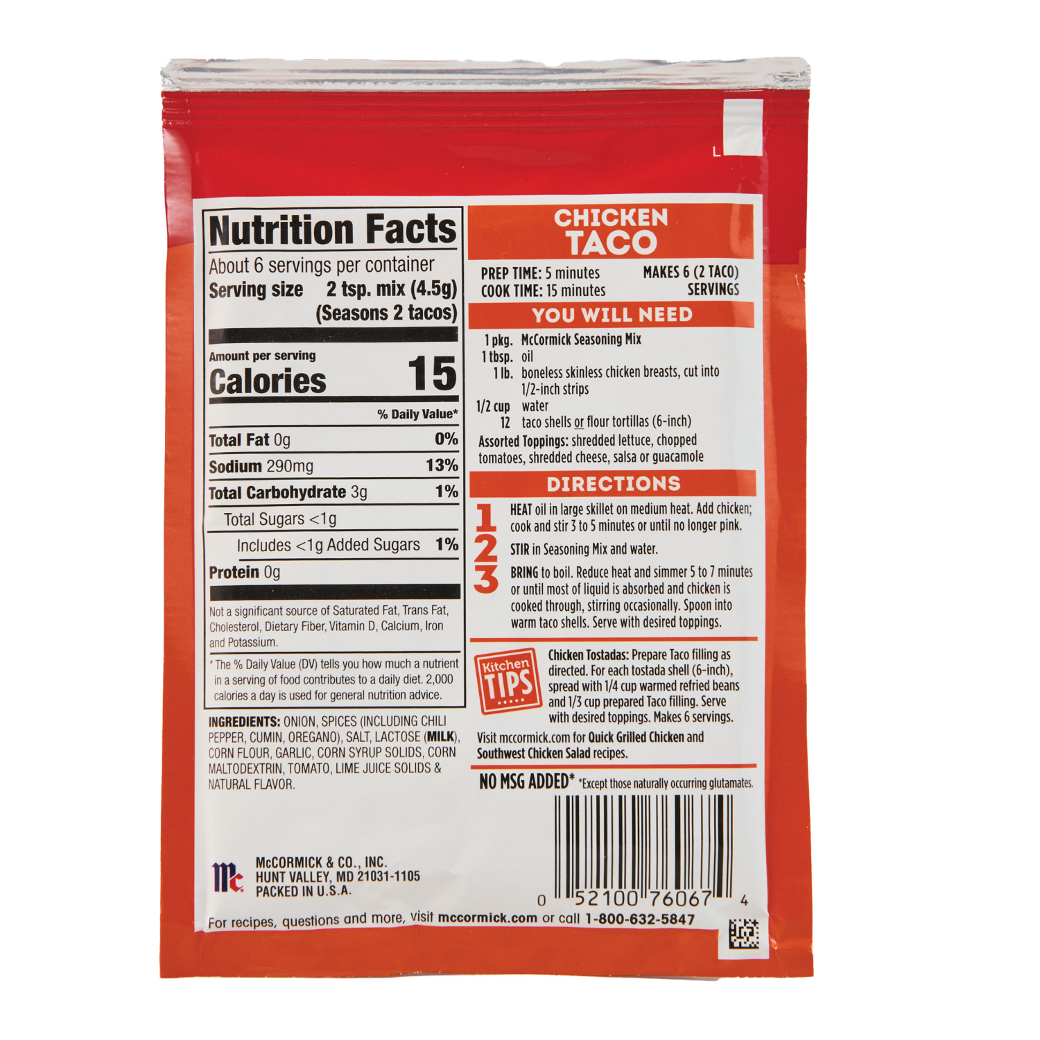 slide 2 of 6, McCormick Taco Seasoning Mix - Chicken, 1 oz, 1 oz