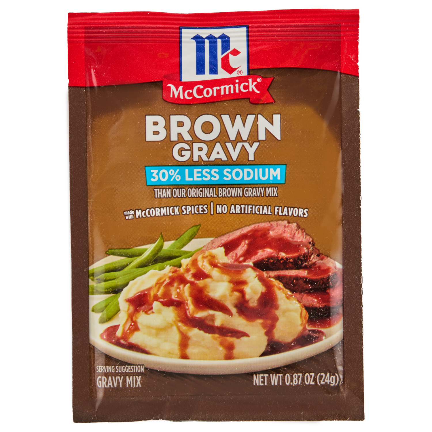 slide 1 of 4, McCormick 30% Less Sodium Brown Gravy Seasoning Mix, 0.87 oz