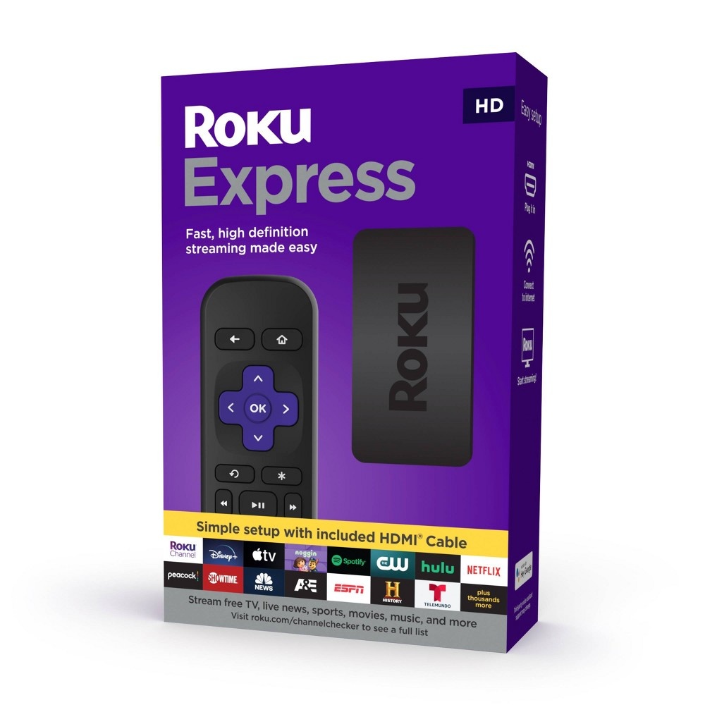 slide 5 of 7, Roku Express | HD Streaming Media Player with High Speed HDMI Cable and Simple Remote, 1 ct