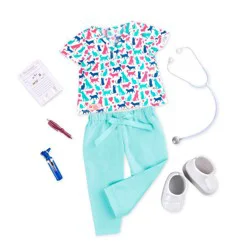 Our Generation Healthy Paws Pet Care Vet Outfit for 18" Dolls: Doll Clothing & Accessories Set