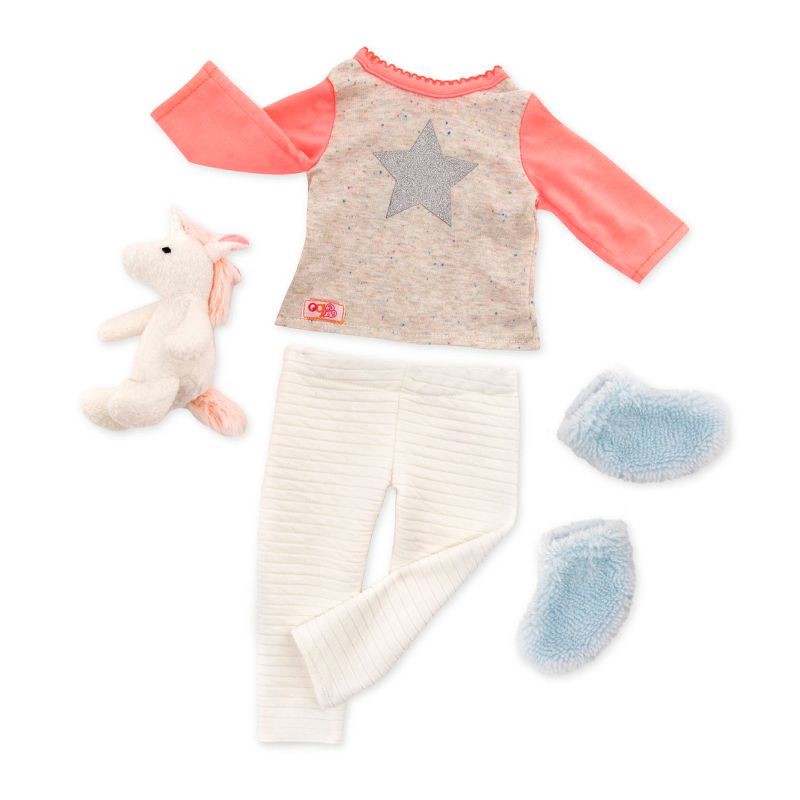 slide 1 of 3, Our Generation Unicorn Wishes with Unicorn Plush Pajama Outfit for 18" Dolls, 1 ct
