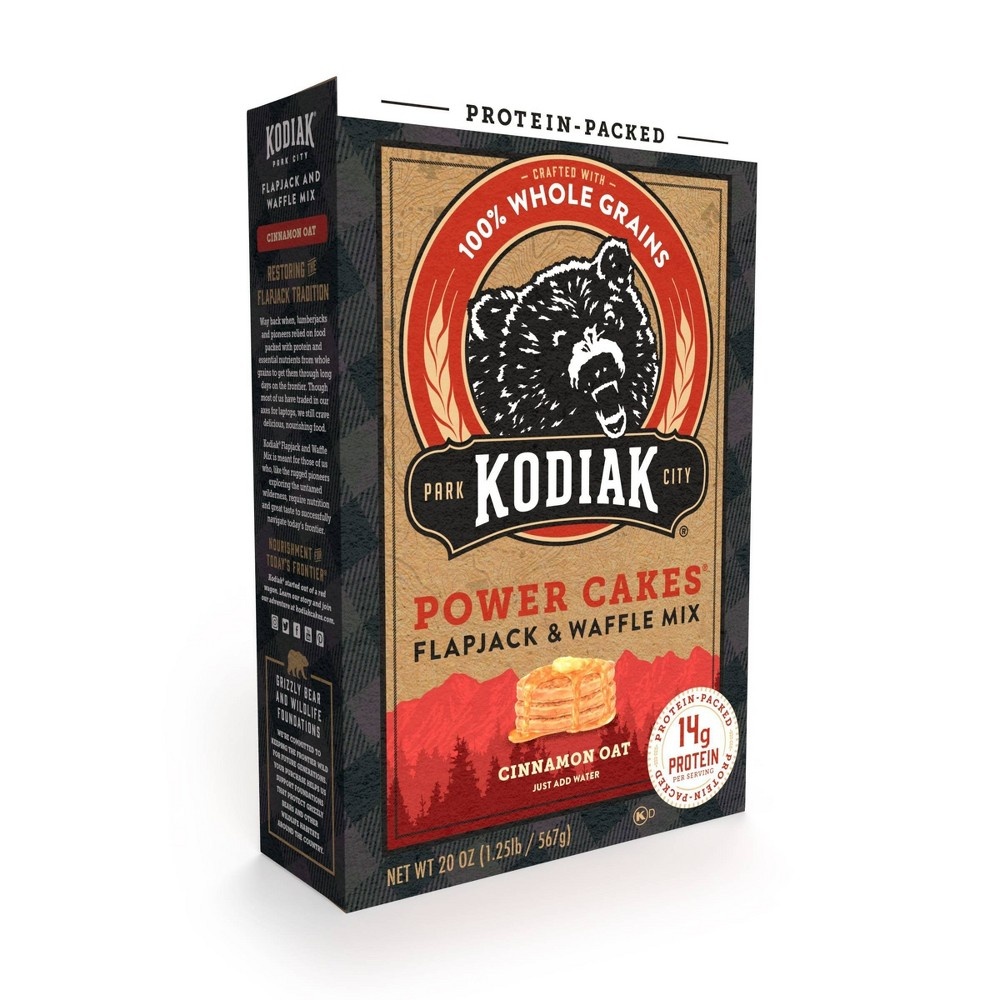 slide 2 of 6, Kodiak Cakes Kodiak Protein-Packed Flapjack & Waffle Mix Cinnamon Oat, 20 oz