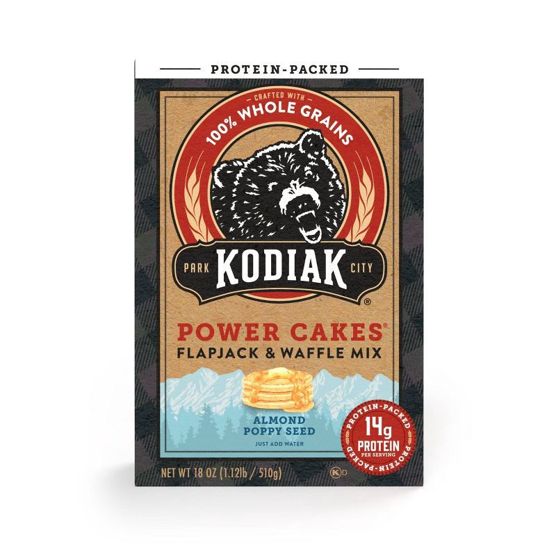 slide 1 of 6, Kodiak Cakes Kodiak Protein-Packed Flapjack & Waffle Mix Almond Poppyseed - 18oz, 18 oz