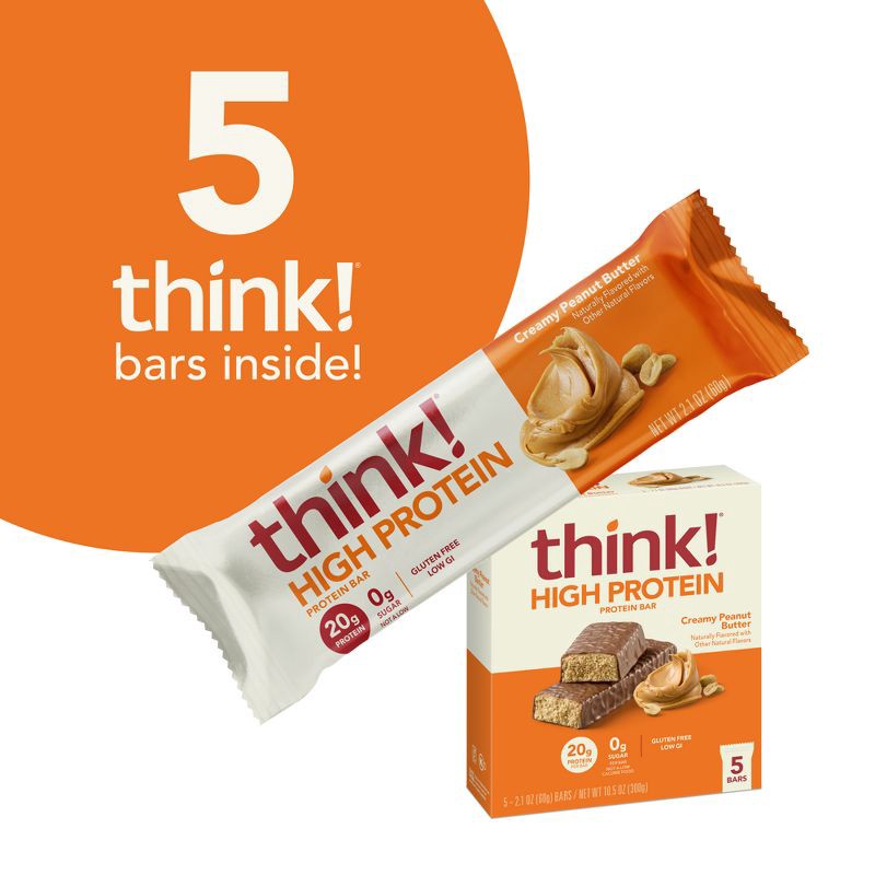 slide 5 of 8, think! High Protein Creamy Peanut Butter Bars - 5ct/10.5oz, 5 ct, 10.5 oz