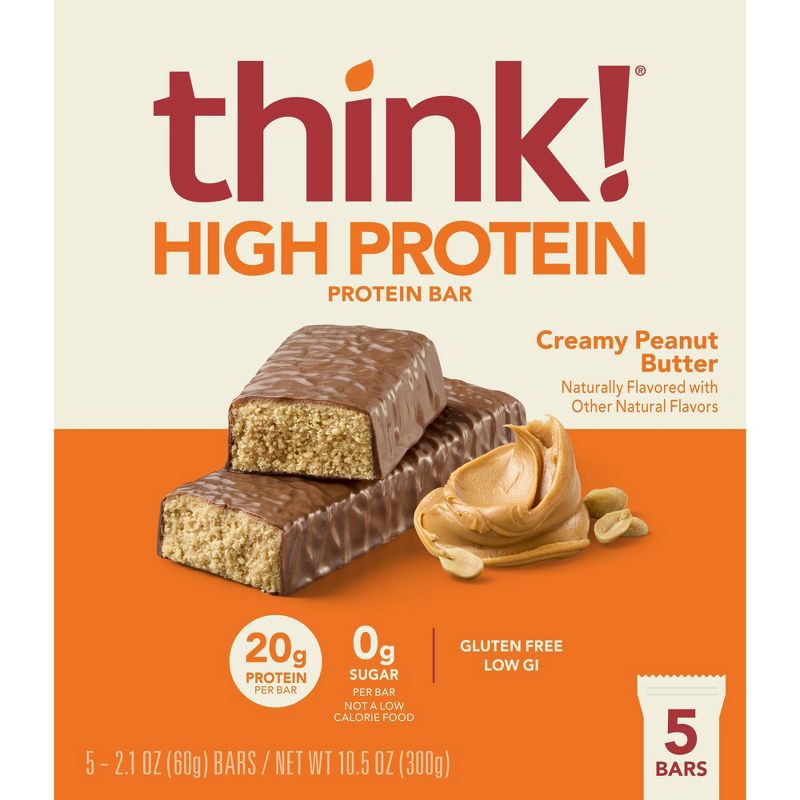 slide 9 of 9, think! Creamy Peanut Butter High Protein Bars - 20g Protein - 10.5oz/5ct, 20 gram, 10.5 oz, 5 ct