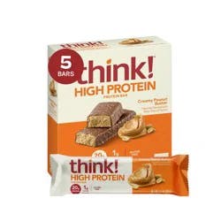 think! Creamy Peanut Butter High Protein Bars - 20g Protein - 10.5oz/5ct: Certified Gluten-Free, Whey Protein Isolate