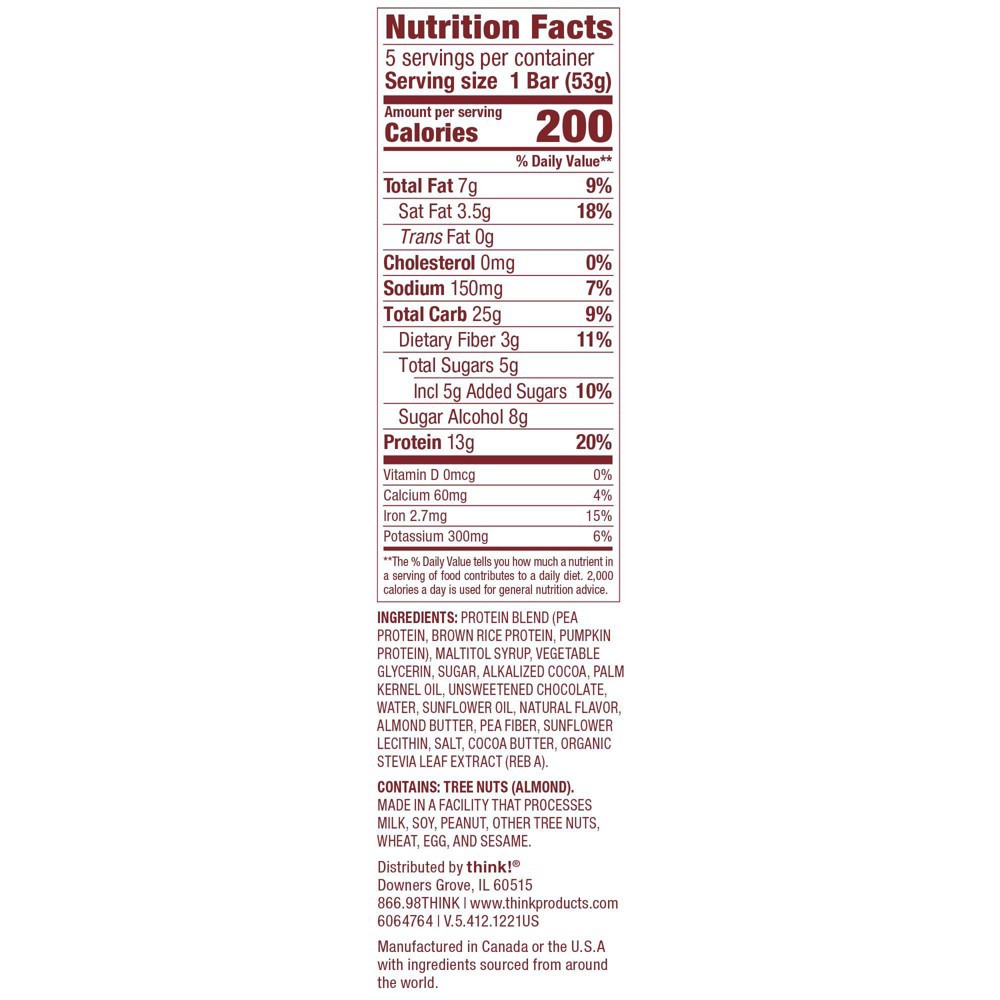 slide 2 of 4, thinkThin think! High Protein Plant Based Chocolate Mint Bars - 5ct/9.7oz, 5 ct, 9.7 oz