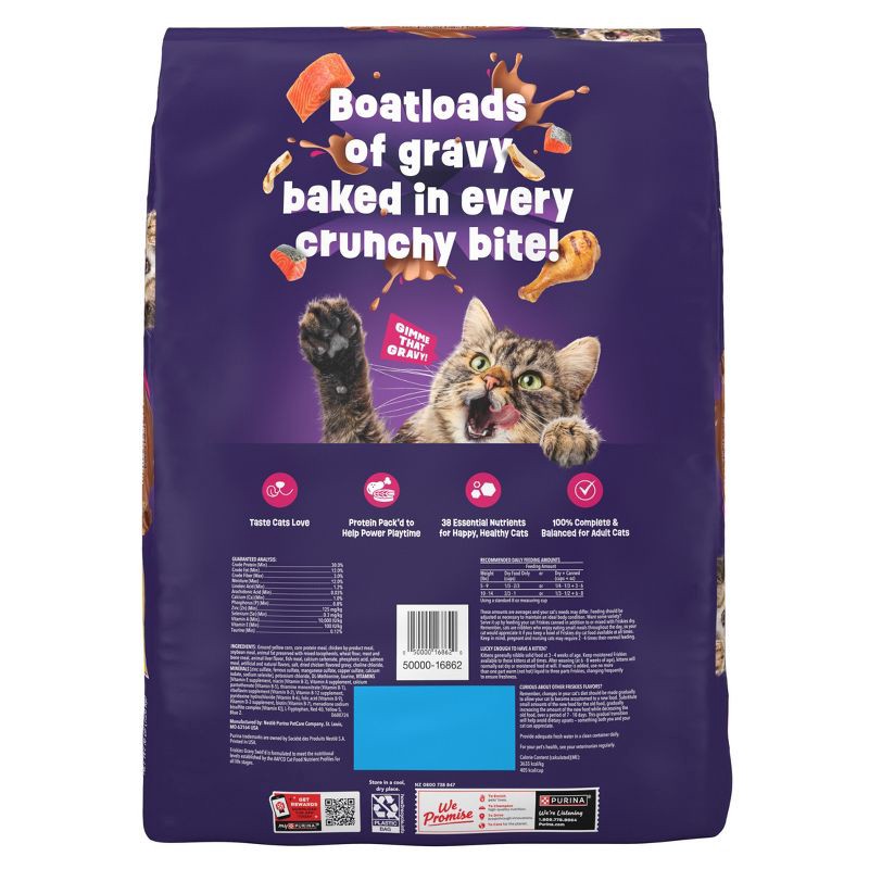 slide 2 of 14, Purina Friskies Gravy Swirlers with Flavors of Chicken, Salmon & Gravy Adult Complete & Balanced Dry Cat Food - 16lbs, 16 lb