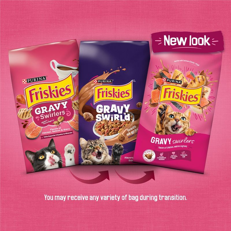slide 2 of 13, Purina Friskies Gravy Swirlers with Flavors of Chicken, Salmon & Gravy Adult Complete & Balanced Dry Cat Food - 16lbs, 16 lb