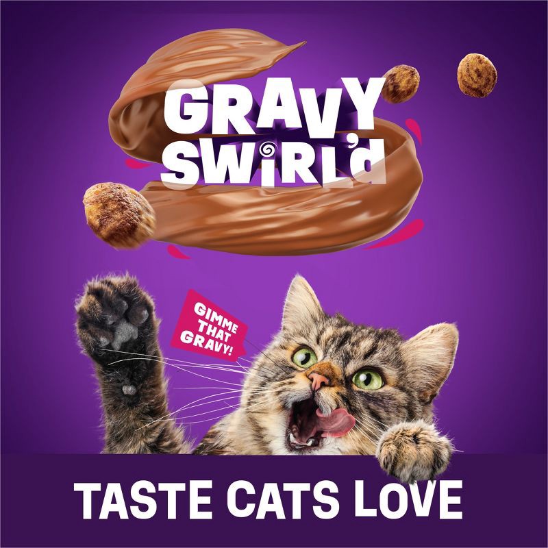 slide 10 of 14, Purina Friskies Gravy Swirlers with Flavors of Chicken, Salmon & Gravy Adult Complete & Balanced Dry Cat Food - 16lbs, 16 lb