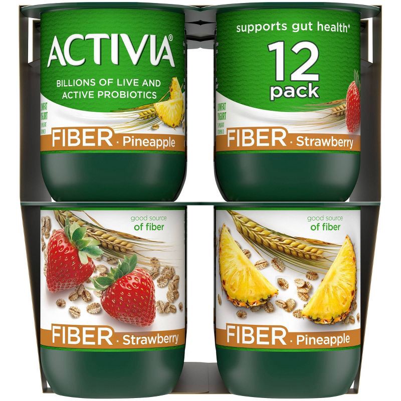 slide 5 of 7, DANNON Activia Low Fat Fiber Probiotic Strawberry & Pineapple Yogurt Variety Pack - 12ct/4oz Cups, 12 ct; 4 oz