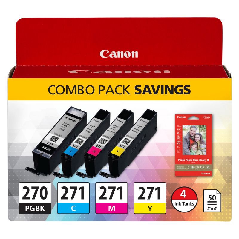 slide 1 of 1, Canon 270 Black, 271 C/M/Y Combo 4pk Ink Cartridges - Cyan, Magenta, Yellow (0373C005), 4 ct