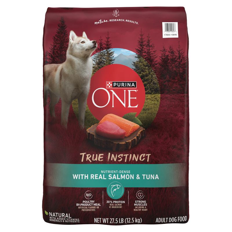 slide 1 of 8, Purina ONE SmartBlend True Instinct Natural Real Salmon & Fish Flavor Dry Dog Food - 27.5lbs, 27.5 lb