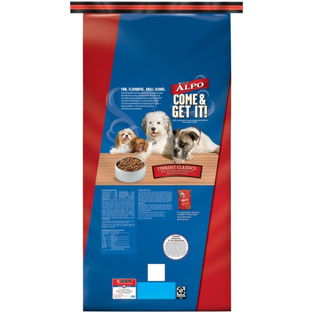 slide 2 of 3, Purina Alpo Come & Get It! Cookout Classics with Beef, Pork & Chicken Flavors Adult Complete & Balanced Dry Dog Food - 37lbs, 37 lb