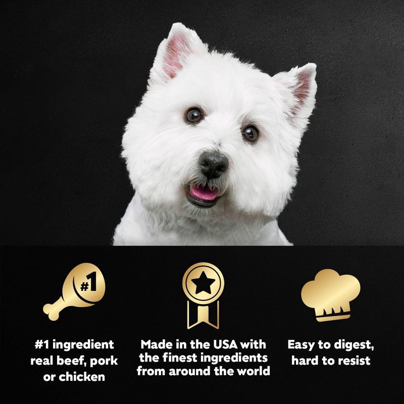 slide 3 of 10, Cesar Loaf and Topper in Sauce Chicken, Cheese, Potato, Steak, Beef and Bacon Flavor Variety Pack Small Breed Wet Dog Food - 3.5oz/24ct, 3.5 oz, 24 ct