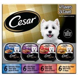 Cesar Loaf and Topper in Sauce Chicken, Cheese, Potato, Steak, Beef and Bacon Flavor Variety Pack Small Breed Wet Dog Food - 3.5oz/24ct