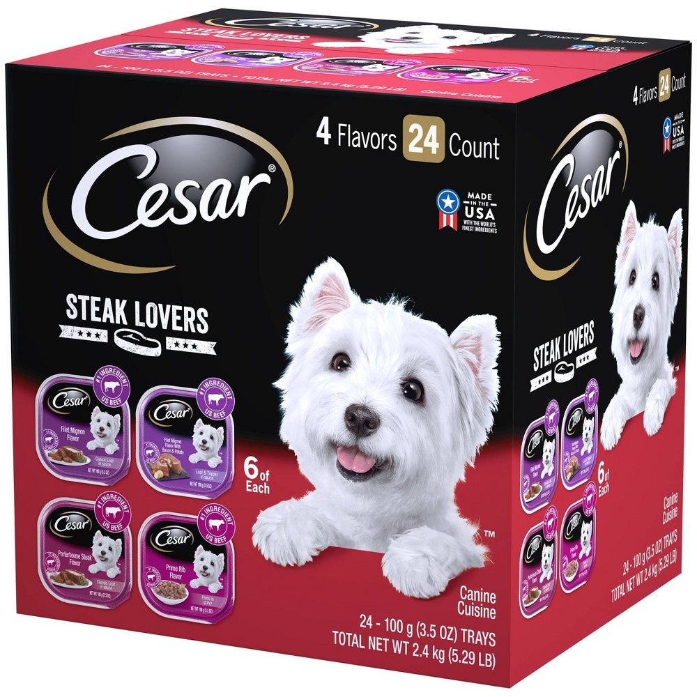 slide 5 of 5, Cesar Steak Lovers Wet Dog Food, 3.5 oz, 24 ct