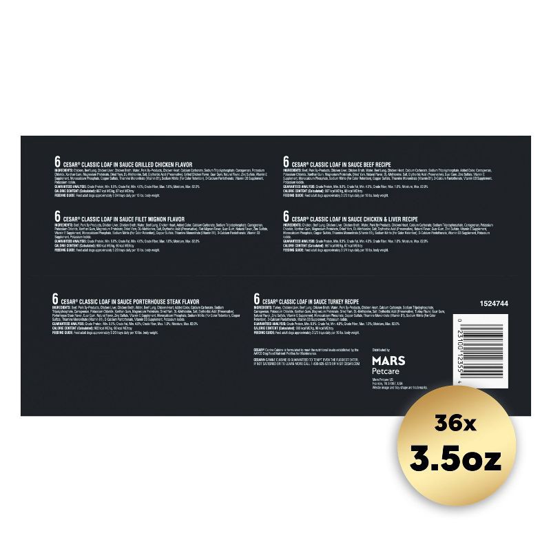 slide 3 of 13, Cesar Classic Loaf in Sauce Liver, Chicken, Turkey, Steak and Beef Flavor Variety Pack Small Breed Wet Dog Food - 3.5oz/36ct, 3.5 oz, 36 ct