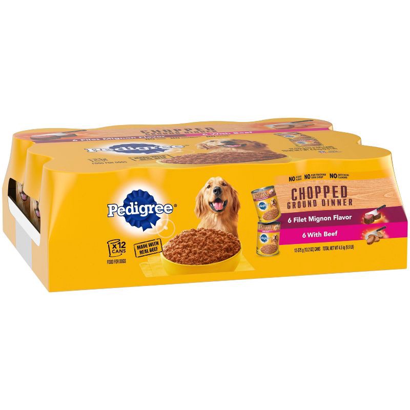 slide 4 of 4, Pedigree Chopped Ground Dinner Adult Wet Dog Food Filet Mignon & Beef - 9.9lbs/12ct Variety Pack, 9.9 lb, 12 ct