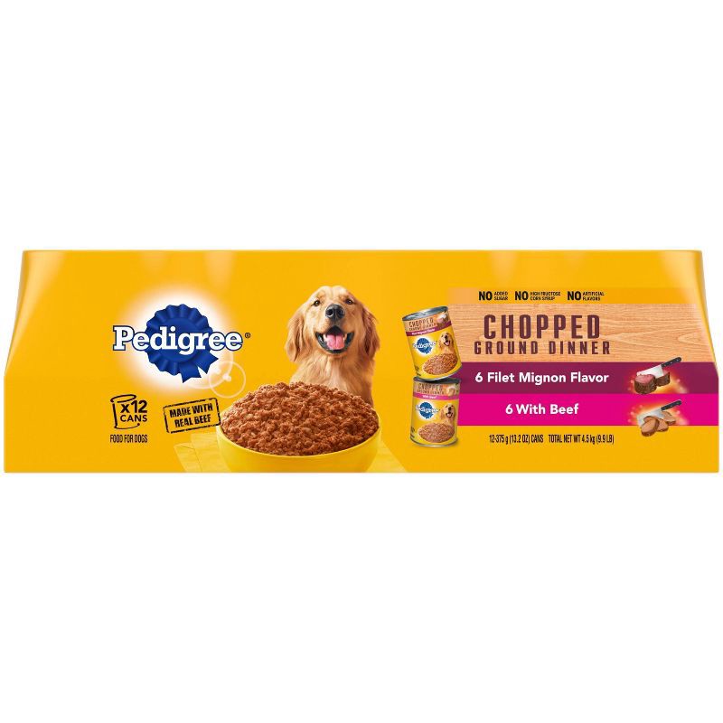 slide 1 of 4, Pedigree Chopped Ground Dinner Adult Wet Dog Food Filet Mignon & Beef - 9.9lbs/12ct Variety Pack, 9.9 lb, 12 ct