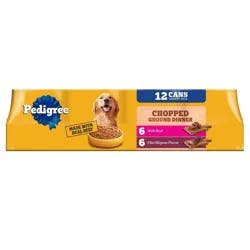 Pedigree Chopped Ground Dinner Steak, Beef and Red Meat Flavor Variety Pack Wet Dog Food - 9.9lbs/12ct