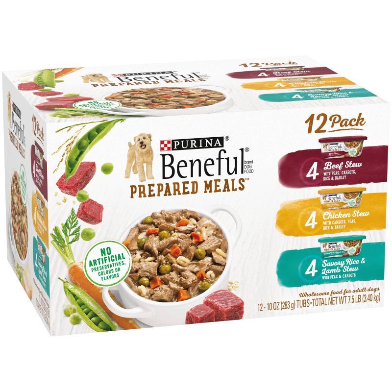 slide 2 of 16, Purina Beneful Prepared Meals Lamb, Chicken & Beef Stew Wet Dog Food - 10oz/12ct Variety Pack, 12 ct; 10 oz