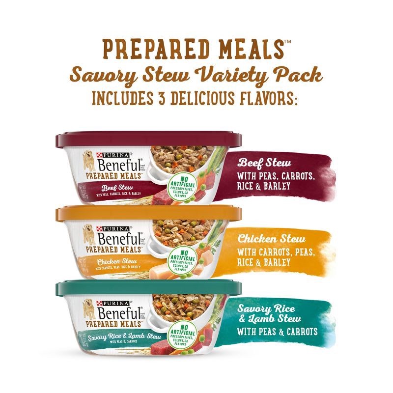 slide 6 of 16, Purina Beneful Prepared Meals Lamb, Chicken & Beef Stew Wet Dog Food - 10oz/12ct Variety Pack, 12 ct; 10 oz