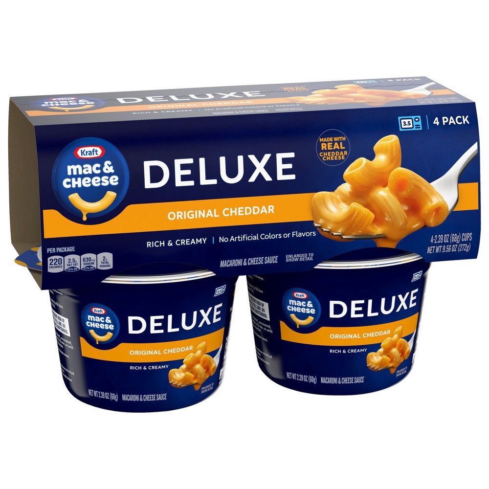 slide 10 of 15, Kraft Deluxe Original Macaroni & Cheese Dinner Pack Cups, 4 ct; 2.39 oz