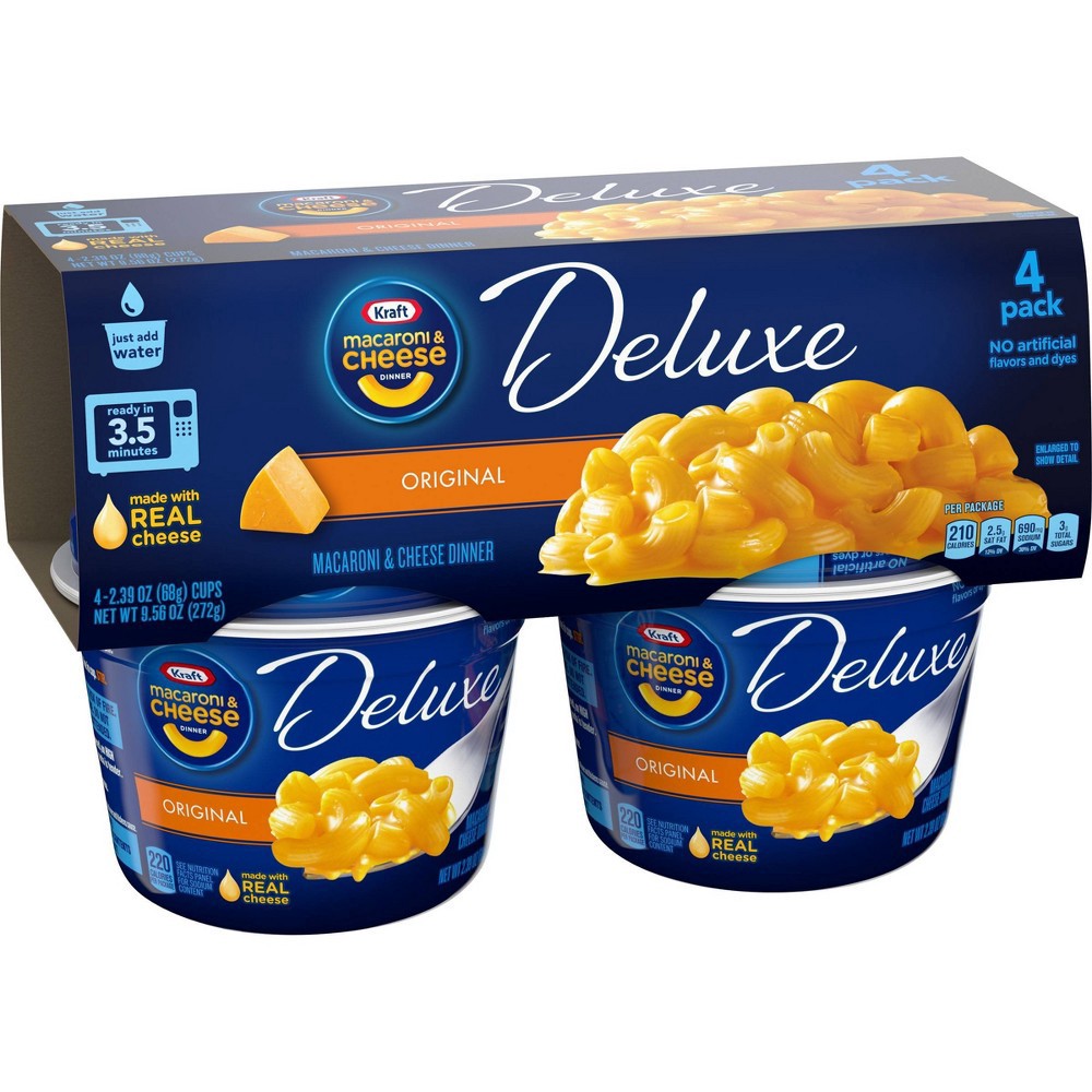 slide 11 of 15, Kraft Deluxe Original Macaroni & Cheese Dinner Pack Cups, 4 ct; 2.39 oz
