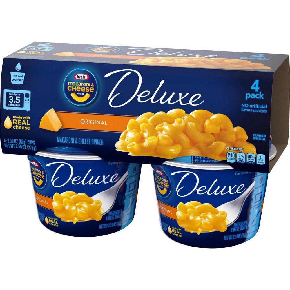 slide 12 of 15, Kraft Deluxe Original Macaroni & Cheese Dinner Pack Cups, 4 ct; 2.39 oz